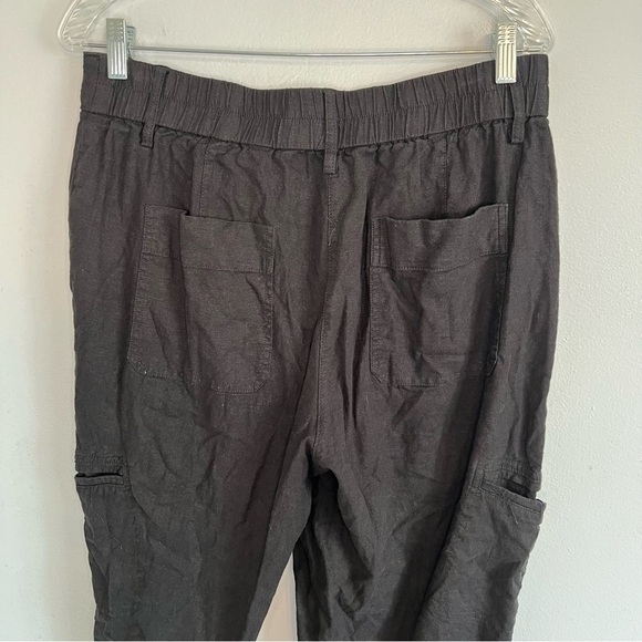 Rachel Zoe Pull On Cropped Pants Linen Blend Sz 12 Black Utility Boho casual - Picture 9 of 11